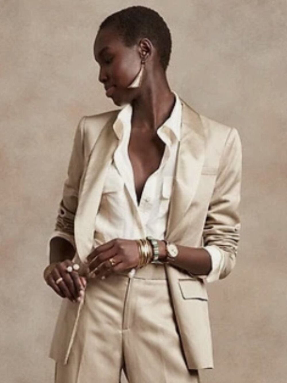 Banana Republic Linen and Silk Single Button Blazer Jacket, Cream - Size 8